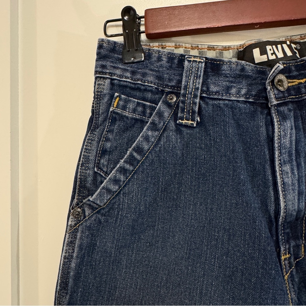 Vintage Levi's Utility Blue Denim Jean Cargo Shorts Boys Youth Size 14 Reg W 27” - Picture 3 of 5